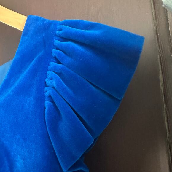 VINTAGE Handmade | Blue Velvet Babydoll Dress with ruffle sleeves | Girl's XL - Picture 9 of 9